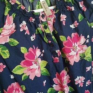 Cherokee Navy Pink Rose Floral Ruffle Dress